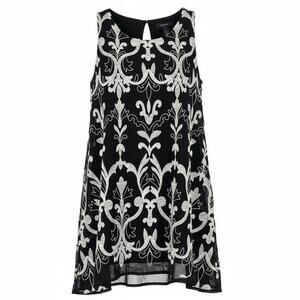 Alfani Black Sleeveless Dress Silver Embroidered Overlay Lined Size L Party